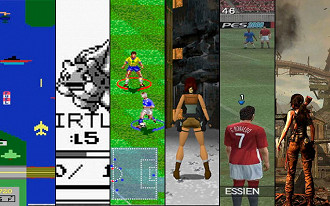Da esquerda para a direita^: Atari; Game Boy; Super Nintendo; Playstation 1; Playstation 2; Playstation 4