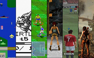Da esquerda para a direita^: Atari; Game Boy; Super Nintendo; Playstation 1; Playstation 2; Playstation 4 Da esquerda para a direita^: Atari; Game Boy; Super Nintendo; Playstation 1; Playstation 2; Playstation 4