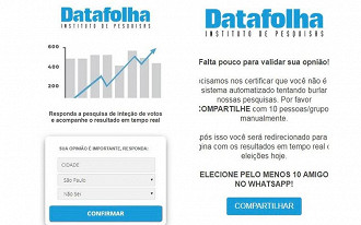 Link falso direciona para seguintes perguntas e exige compartilhamento com 10 pessoas