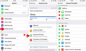 Ajustes > Tempo de Uso > Sempre Permitido > +