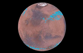 Os pontos azuis representam as geleiras dispostas no Planeta Vermelho