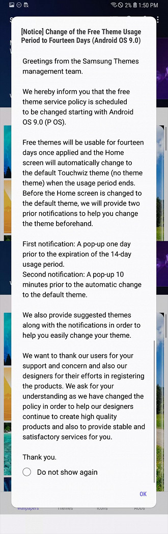 Samsung irá permitir que somente temas gratuitos sejam usados por 14 dias.