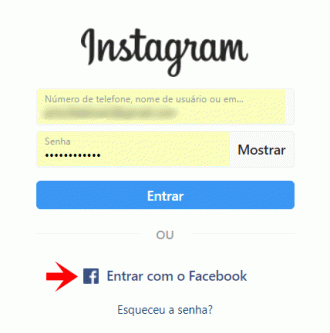 Login no Instagram com o Facebook