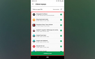 Aqui é só escolher os apps que deseja excluir e clicar para liberar
