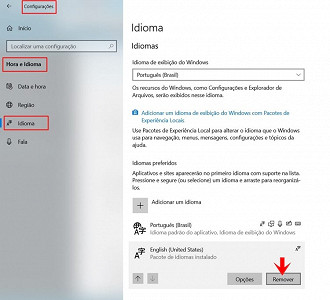 Remover idiomas do Windows