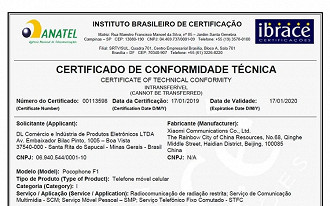 Certificação Anatel -  Xiaomi Pocophone F1