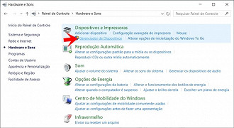 Painel de Controle > Hardware e Sons > Gerenciador de Dispositivos
