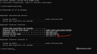 IP Gateway pelo Prompt de Comando