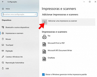 Adicionar uma impressora ou scanner