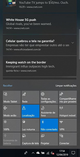 Central de Ações do Windows 10