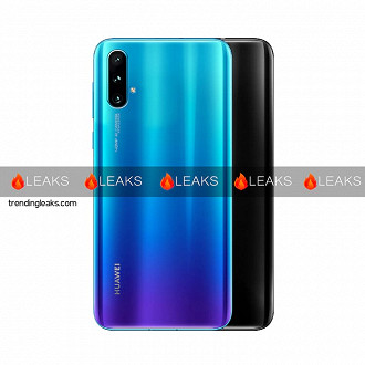 Imagens da parte de trás do Huawei Nova 5 mostram falta de sensor de impressões digitais, câmera tripla traseira e degradê.