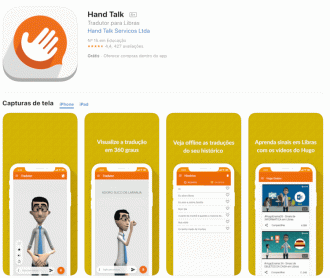 Hand Talk está disponível na App Store e no Google Play. Hand Talk está disponível na App Store e no Google Play.