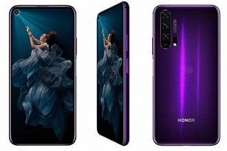 Honor 20 Pro aparece na cor roxa. Detalhe para o sensor biométrico na lateral do dispositivo.