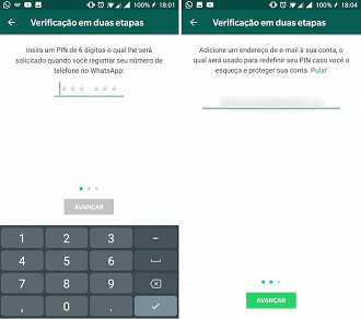 Para ativar a verificação em duas etapas, entre no WhatsApp, clique em configurações, depois em Conta e então Verificação em Duas Etapas.