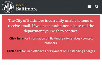 Aviso da prefeitura da Baltimore