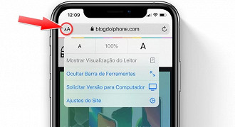 Novo menu de ajustes no navegador Safari