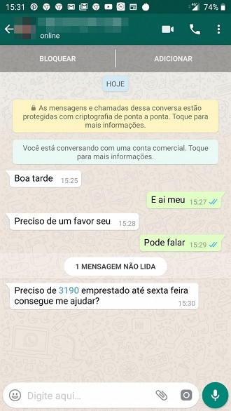 Novo golpe do dinheiro emprestado no WhatsApp Novo golpe do dinheiro emprestado no WhatsApp