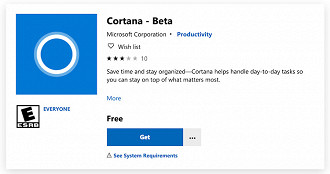 Versão beta da Cortana está disponível na Microsoft Store dos Estados Unidos.