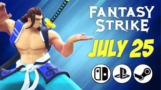 Banner de anuncio de lançamento do game Fantasy Strike Banner de anuncio de lançamento do game Fantasy Strike