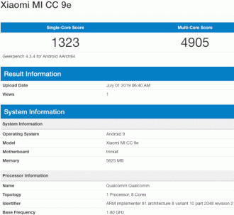 Mi CC9e aparece no Geekbench e tem especificações vazadas. 