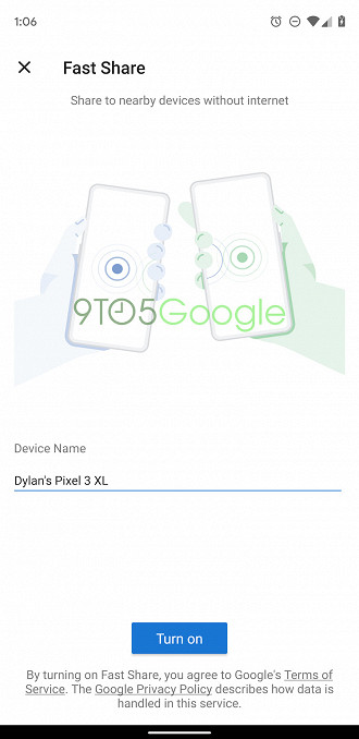 Para acionar o Fast Share é preciso dar um nome ao seu dispositivo e clicar em 