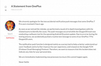 OnePlus publica um posicionamento sobre as notificações estranhas que usuários receberam nessa segunda-feira (2).