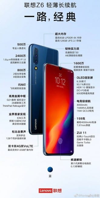 Todas as especificações do Lenovo Z6 vazam dois dias antes de seu lançamento.