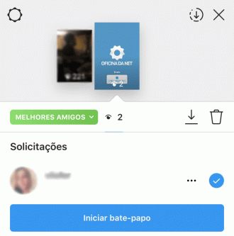 É possível ver as solicitações para o bate papo nas informações dos seus stories.