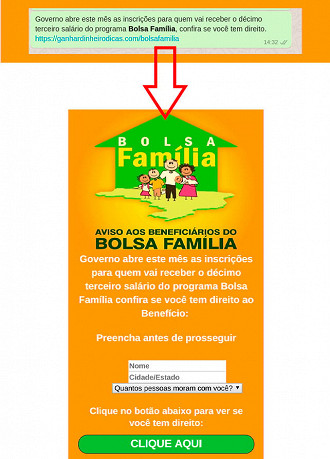 Cuidado com links que você não conhece ou são encurtados. Repare que o link acima no final da mensagem não parece ser um link do governo. (.gov.br)