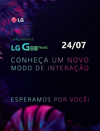 Convite para o evento de lançamento do LG G8s ThinQ no Brasil, dia 24 de julho.