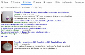 Aba de notícias da Google atualmente.