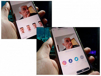 Depois do efeito aplicado, você pode através do próprio aplicativo, compartilhar o resultado.