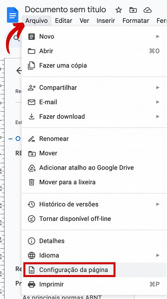 Arquivo > Configuração da Página.