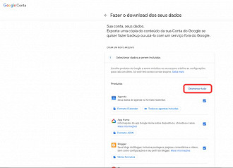 Você até pode deixar tudo selecionado, mas a ideia aqui é salvar para o seu computador ou outro serviço de armazenamento em nuvem, arquivos grandes que estão acabando com nosso espaço no Google Drive