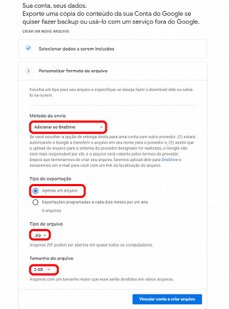 Para enviar seus dados para outros serviço de armazenamento em nuvem, você deve vincular ambas as contas. 