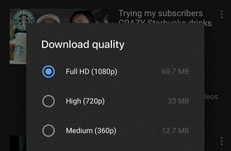 Opção de realizar download do vídeo na resolução Full HD
