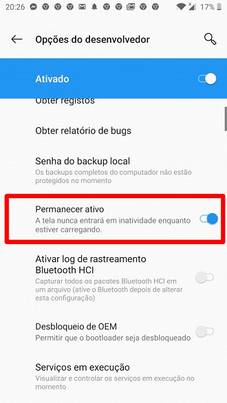 Permanecer com a tela ativa