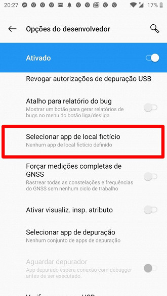 selecionar App de local fictício