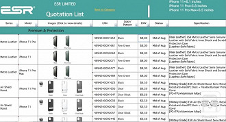 Imagem vazada da ESR com os nomes dos iPhones.