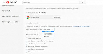 gerenciar notificacoes youtube