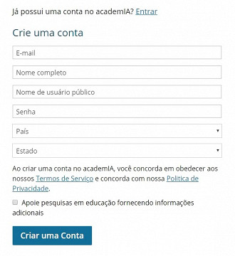 Crie uma conta academia microsoft