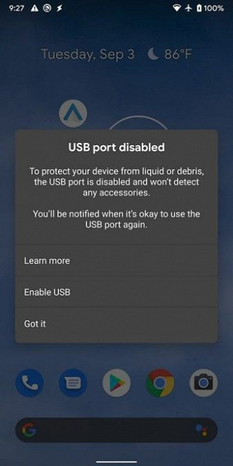 Android 10 avisará quando a porta usb de seu dispositivo estiver úmida ou muito quente