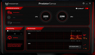 PredatorSense permite fazer ajustes no sistema de refrigeração e efetuar pequeno overclock na placa dedicada de vídeo PredatorSense permite fazer ajustes no sistema de refrigeração e efetuar pequeno overclock na placa dedicada de vídeo