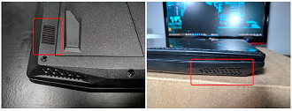 O design frontal pode ser mal interpretado, o som sai por baixo do notebook e não pela parte da frente O design frontal pode ser mal interpretado, o som sai por baixo do notebook e não pela parte da frente