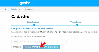 Informe o código de validação recebido