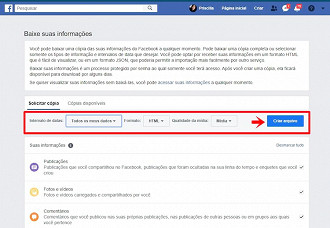 baixar informações do Facebook