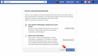 Clique em Excluir Conta
