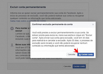 Clique em Excluir Conta.