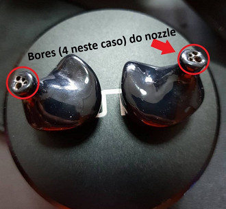O nozzle é o local por onde sai o som do fone e pode ter mais de uma saída (bores). Fonte: 94dio (Instagram)