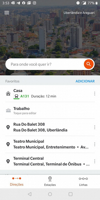 Menu principal do app Moovit